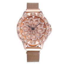 Load image into Gallery viewer, VOHE Luxury Rose Gold Watch Women Special Design 360 Degrees Rotation Diamond Dial Watches Mesh Magnet Starry Sky Ladies Watch