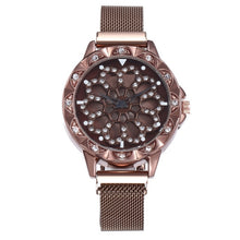 Load image into Gallery viewer, VOHE Luxury Rose Gold Watch Women Special Design 360 Degrees Rotation Diamond Dial Watches Mesh Magnet Starry Sky Ladies Watch