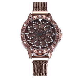 VOHE Luxury Rose Gold Watch Women Special Design 360 Degrees Rotation Diamond Dial Watches Mesh Magnet Starry Sky Ladies Watch