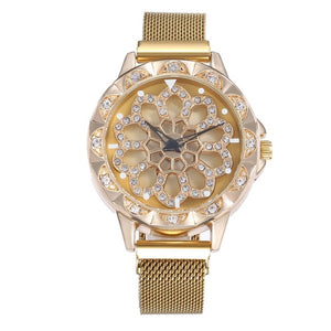 VOHE Luxury Rose Gold Watch Women Special Design 360 Degrees Rotation Diamond Dial Watches Mesh Magnet Starry Sky Ladies Watch